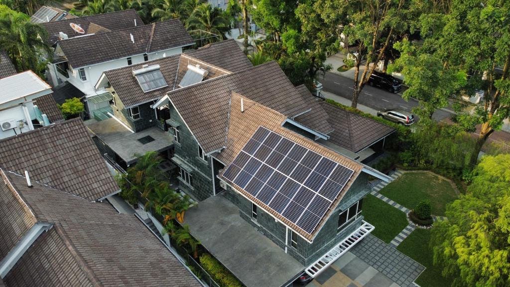 Home solar PV system on a roof.